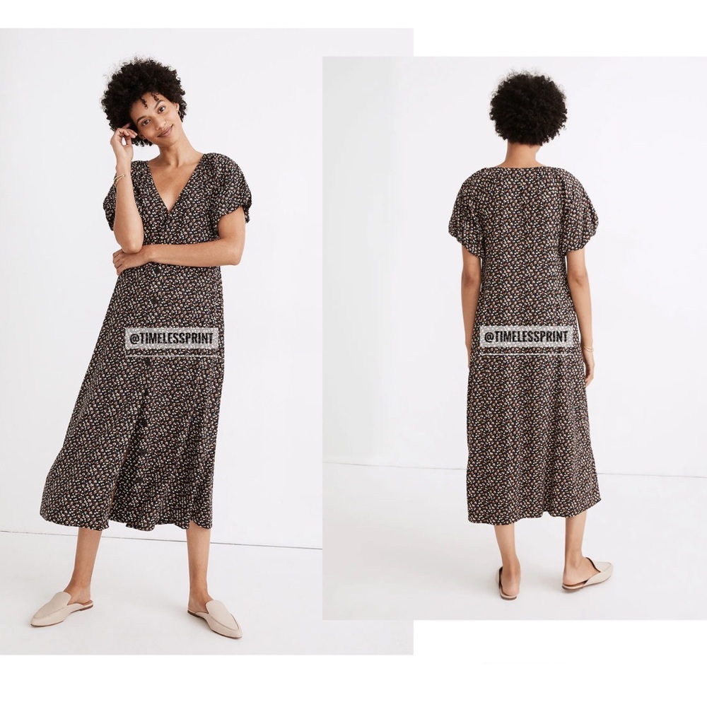 Madewell Bubble-sleeve Button Down Midi Dress in Adorable Ditsy